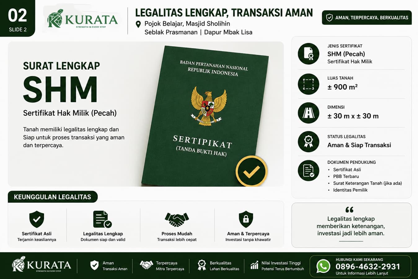 Tanah Pekarangan 900 m² Strategis di Pojok Belajar